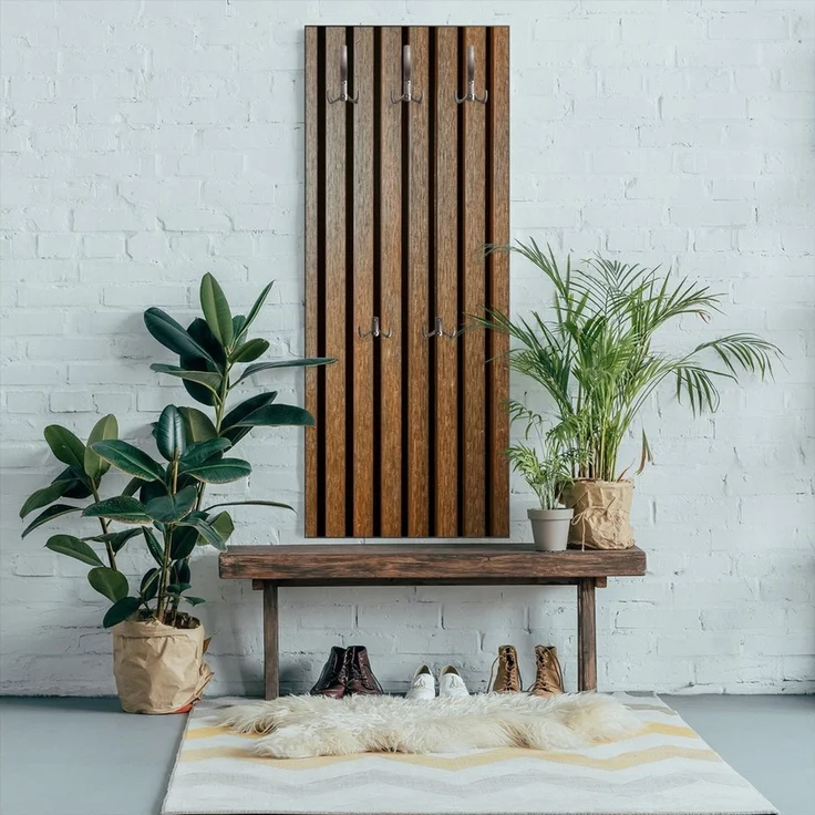 Wallario Garderobenpaneel Holzlamellen in Braun (1-teilig, inkl. Haken), 50x125cmHolz – Bild 3