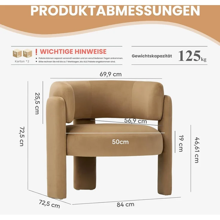 COLAMY Modern Velvet Ohrensessel 2er Set, Gepolsterter Sessel Wohnzimmer, Bequemer Runder loungesessel mit 3 Beinen für Wohnzimmer, Schlafzimmer, Leseecke, Khaki – Bild 2