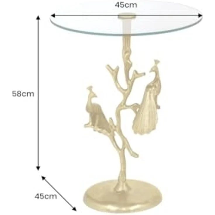 riess-ambiente Beistelltisch WILDLIFE PEACOCK 60cm gold / transparent · Wohnzimmertisch aus Metall (Einzelartikel, 1-St), mit Glas-Tischplatte · rund · handmade · Pfauen-Skulptur · Design – Bild 3
