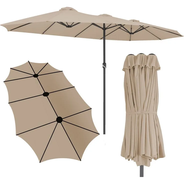 Kingsleeve Sonnenschirm, UV Schutz 80+ Schutzhülle XXL Aluminium Kurbel Wasserabweisend, taupe, 460 x 270 x 240 cm