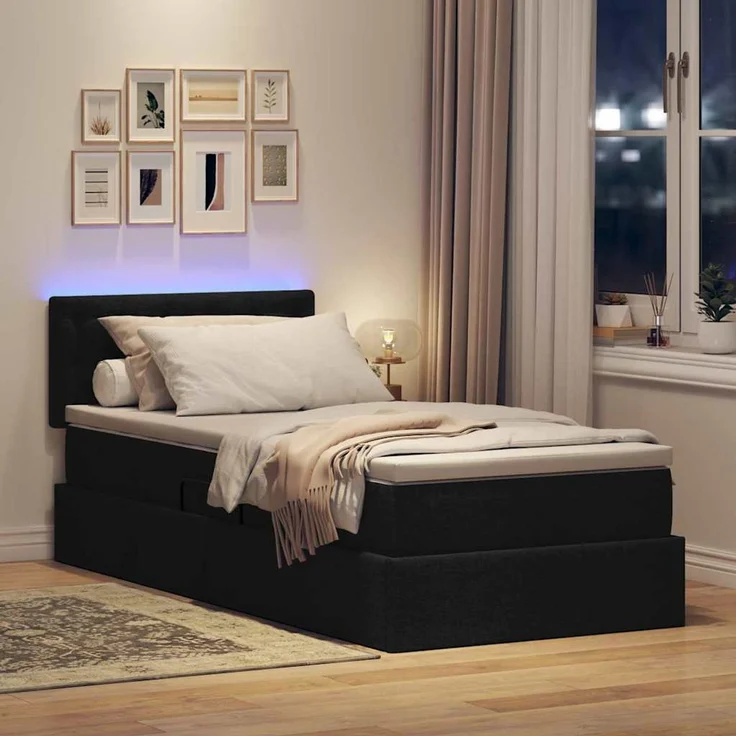 vidaXL LED-Speicherbett mit Matratze Schwarz 90 x 200 cm Stoff 3371246 – Bild 5