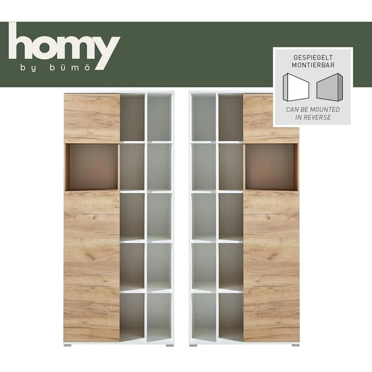 bümö Homy Aktenschrank & Regal Kombination, Büroschrank groß aus Holz 85cm breit in Weiß-Eiche - Schrank mit Aktenregal für's Büro & Homeoffice Ordnerschrank, HYASG-513 – Bild 7