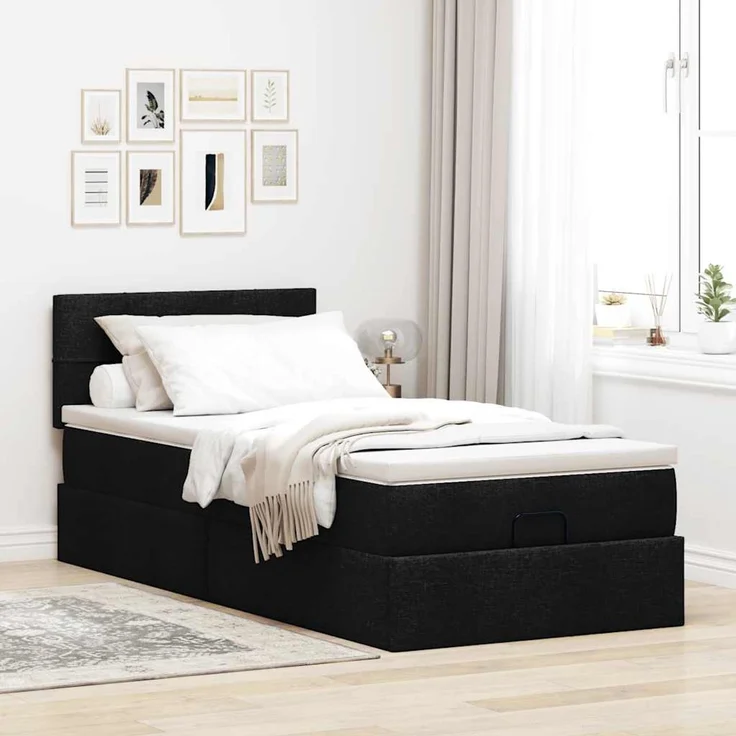 vidaXL Ottoman-Bett mit Matratze Schwarz 100x200 cm Stoff 3311437 – Bild 3