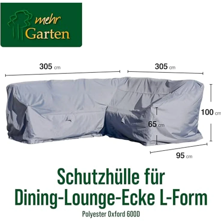 Mehr Garten Dining Ecklounge Abdeckung L-Form, grau, 305x305x100 cm, wasserdicht, UV-beständig, Oxford 600D Gewebe, wetterfest – Bild 2