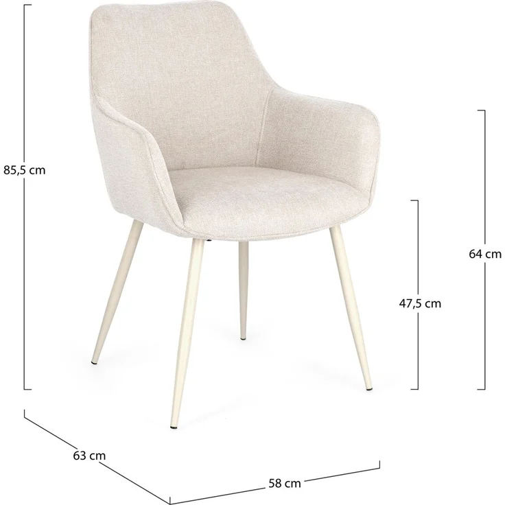Esszimmerstuhl Cora 2er-Set, Stoff und Metall, modern mit Armlehne, beige, komfortabel gepolstert – Bild 4