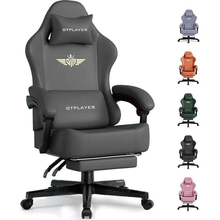 GTPLAYER Gaming Stuhl, Atmungsaktiver Bürostuhl,bürostuhl ergonomisch,Hochwertiger - Kunstleder,Ergonomischer PC Stuhl,160° Verstellbare Rückenlehne und ausziehbare Fußstütze,Tragkraft 180 kg,Hellgrau