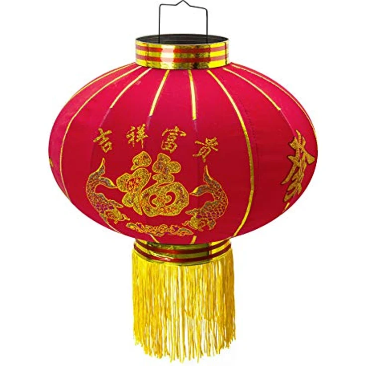 TRANGO Lampion, LT400-01 chinesische Laterne *LUCK* Pendelleuchte, 40cm Durchmesser aus Stoff mit Glück Zeichen für Innen & Außen I Rote Laterne I Glück Laterne I Chinese New Year Lantern, Rote Lampion Leuchte, Hochzeit Laterne, Party Laterne – Bild 2