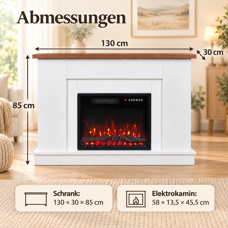 HOMAVO Elektrokamin mit Schrank, 23", 1000/2000W Heizung, 3D-Flammeneffekt , Schrankgröße: 139.5 × 37.5 × 21 cm, wahlweise mit Weihnachtsbaum – Bild 9