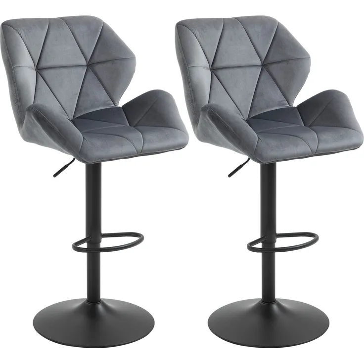 Barhocker 2er Set, Gepolsterter Barstuhl mit Metallgestell, Lehne, Samtoptik, Höhenverstellbar 360° Drehbar--Grau--117x57x58cm--YOUDENOVA