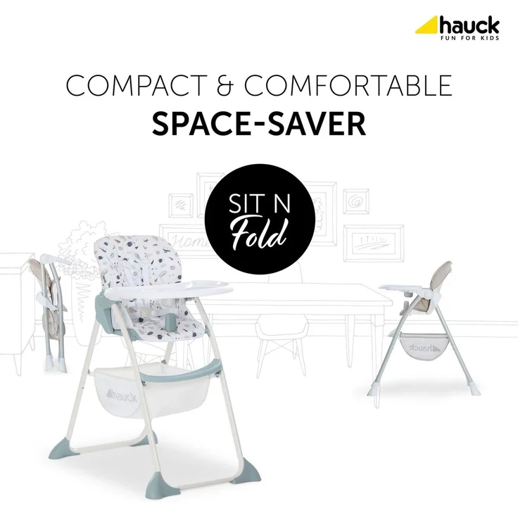 Hauck Kinder Hochstuhl Sit N Fold ab 6 Monate bis 15 kg, Klappbarer Hochstuhl, mit Tisch, Einhändig Verstellbare Rückenlehne, Ultra Leicht, Großer Korb, Space Weiß – Bild 2
