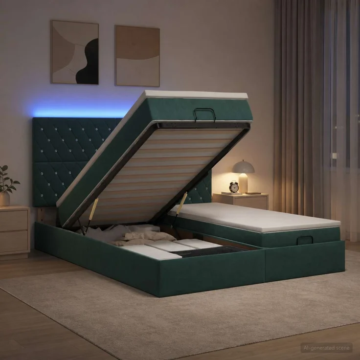 vidaXL Ottoman-Bett mit Matratze und LED Dunkelgrün 180 x 200 cm Samt 3458481 – Bild 4