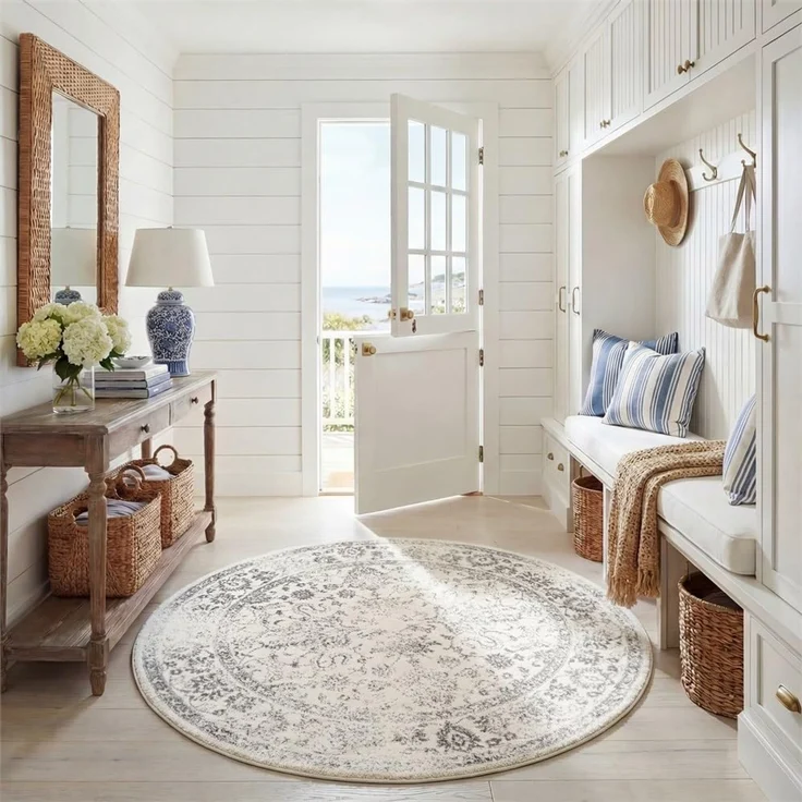 Safavieh Runder Teppich 91 cm Rund - Adirondack Collection - Transitional Design, Elfenbein & Silber, Pflegeleichte Synthetikmischung, Ideal für Wohnzimmer, Schlafzimmer, Büro
