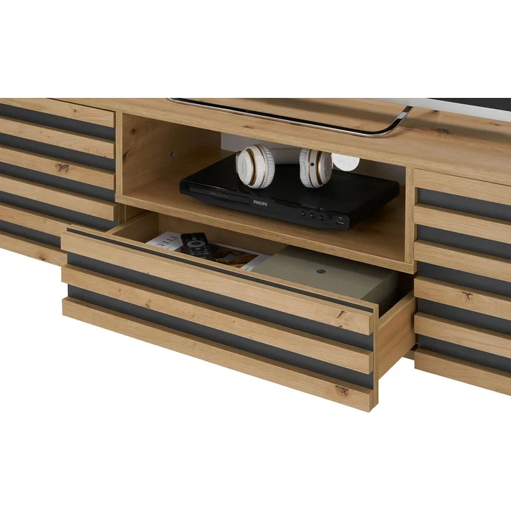 ANKARA TV-Lowboard in Artisan Eiche Optik, Schwarz - Moderner TV Schrank mit viel Stauraum für Ihr Wohnzimmer - 166 x 44 x 40 cm (B/H/T) – Bild 4