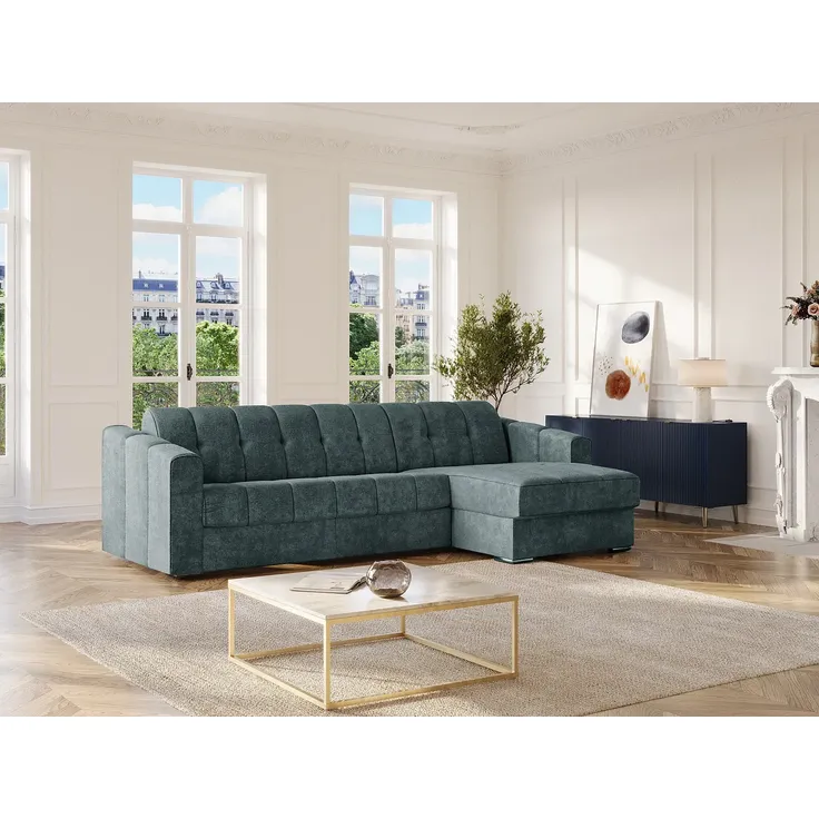Vente-unique - DARIELO Sofa Stoff Blau - B 223 cm152 cm x H 85 cm x L 295 cm