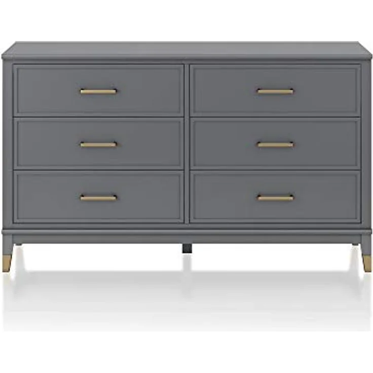 DHP Westerleigh Kommode mit 6 Schubladen, Graphitgrau, 145 x 41 x 85 cm, MDF mit goldfarbenen Griffen, Moderne Schlafzimmerkommode mit viel Stauraum