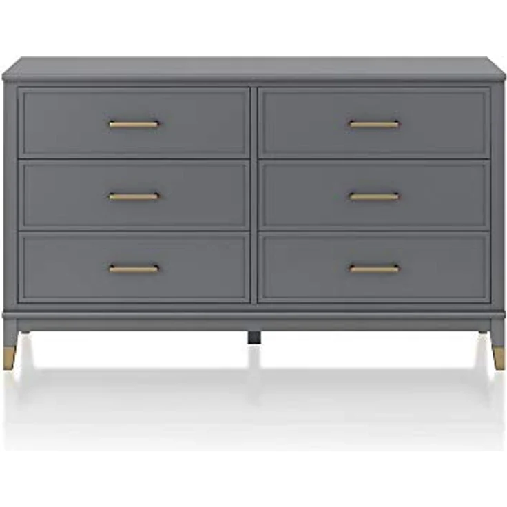 DHP Westerleigh Kommode mit 6 Schubladen, Graphitgrau, 145 x 41 x 85 cm, MDF mit goldfarbenen Griffen, Moderne Schlafzimmerkommode mit viel Stauraum – Bild 1