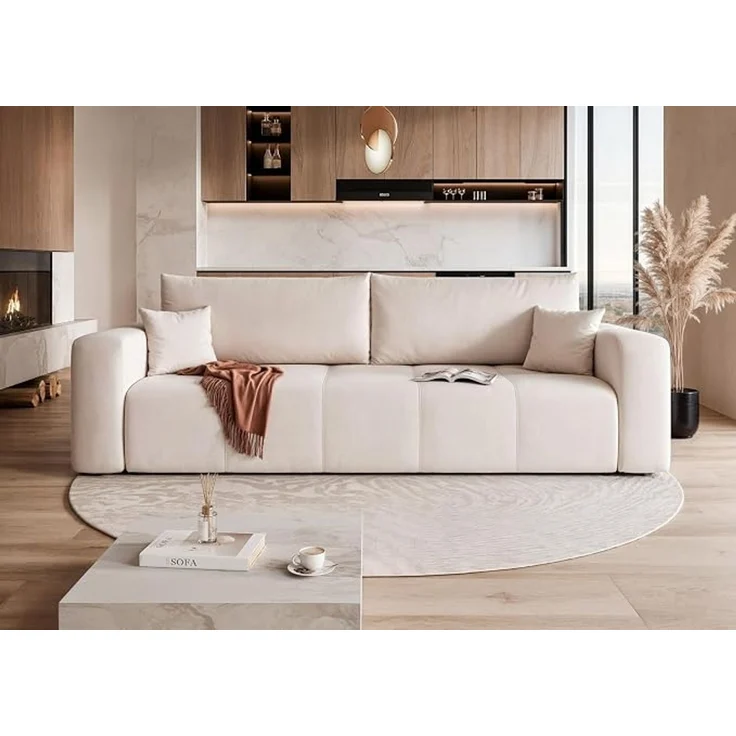 Sofa mit Schlaffunktion (125 x 200 cm) und Bettkasten (Massivholz + MDF), mit Ziersteppung auf der Sitzfläche, 93 x 244 cm – Bild 2