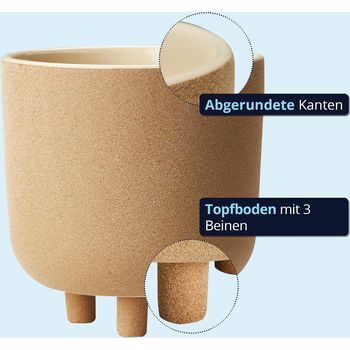KHG Übertopf Braun rund, körnige Oberfläche, 3 kurze Beine, Größe M