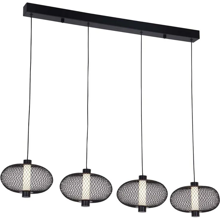 LED Pendelleuchte, schwarz, Metallgeflecht, H 150 cm – Bild 6