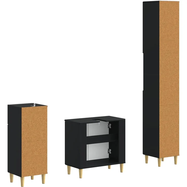 vidaXL 3-teiliges Badezimmer-Schranksystem ARNHEM Schwarz 3417847 – Bild 6
