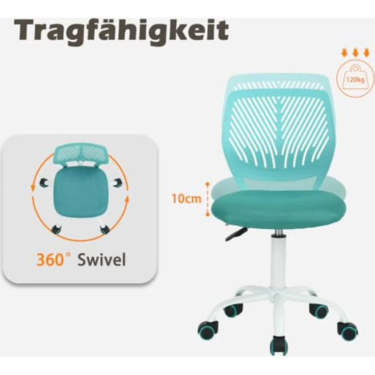 MEUBLE Cosy Bürostuhl 2er Set, Drehstuhl Höhenverstellbar, Schreibtischstuhl ohne Armlehnen, Computerstuhl mit Rollen, Arbeitsstuhl für Homeoffice, Lernen und Jugendzimmer, Violett + Türkis – Bild 5