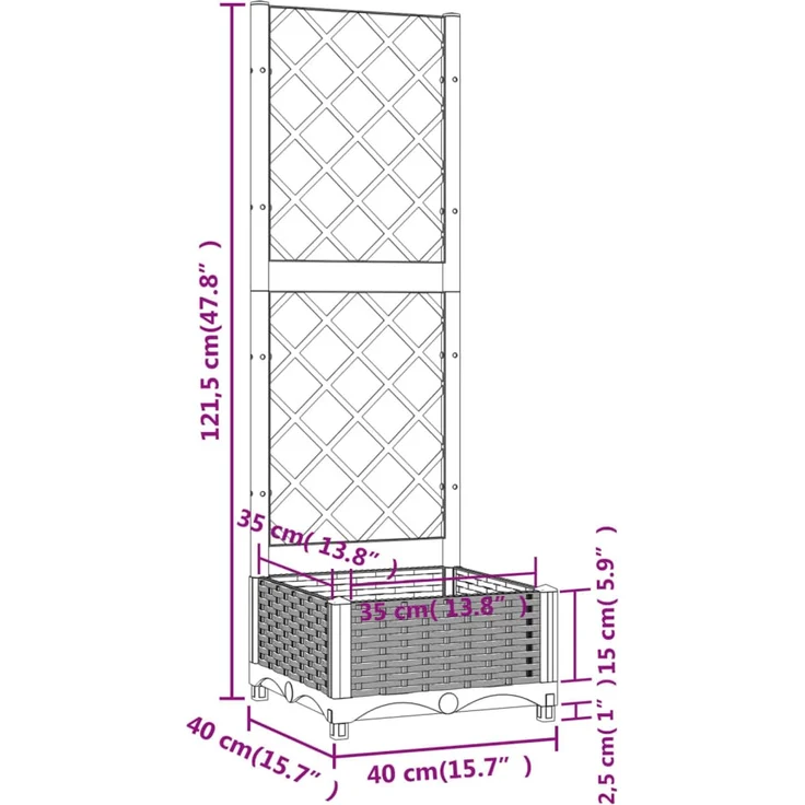 vidaXL Pflanzkübel mit Rankgitter Hellgrau 40x40x121,5 cm PP 153269 – Bild 8