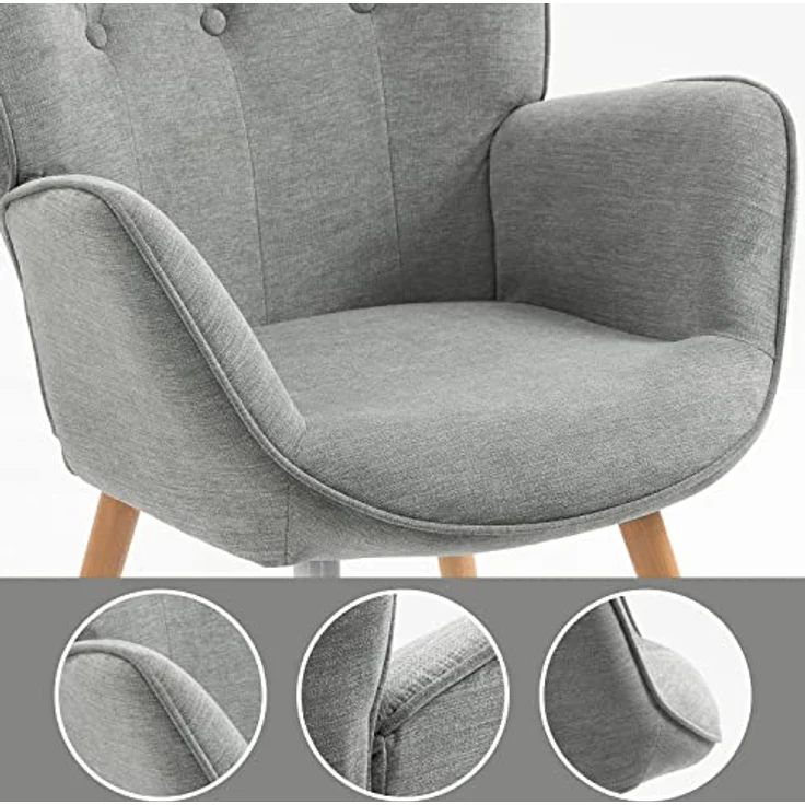 MEUBLE COSY Sessel Wohnzimmer Relaxsessel Lesesessel Lehnstühle Polstersessel Einzelsofa mit Holzbein Ohrensessel für Schlafzimmer Büro Vanity, Stoff, Grau – Bild 8