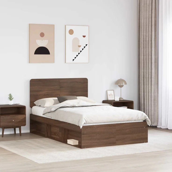 vidaXL Bettrahmen Braun Eichen-Optik 120 x 200 cm Massives Kiefernholz 3412512 – Bild 2