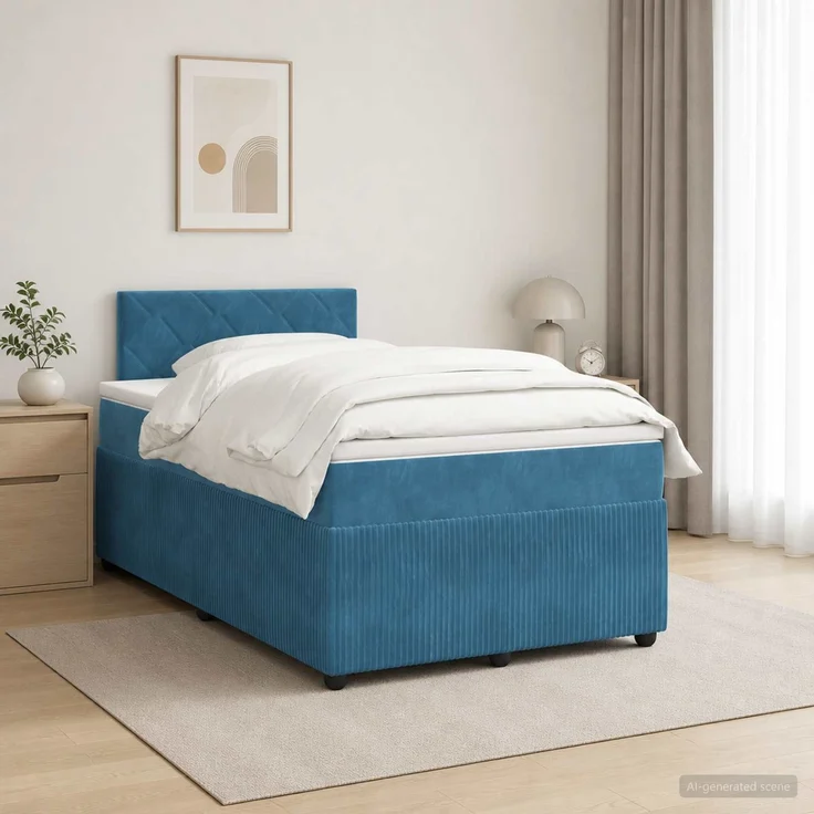 vidaXL Boxspringbett mit Matratze Dunkelblau 120 x 200 cm Samt 3451665 – Bild 1