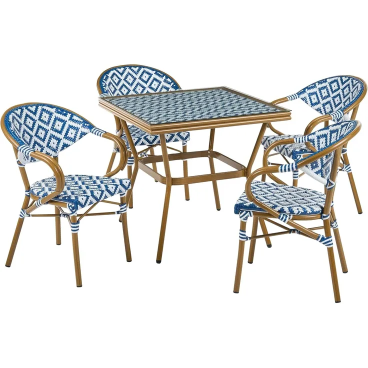 Gartenmöbel Set 4-Sitzer CASPRI Polyrattan Blau Weiß