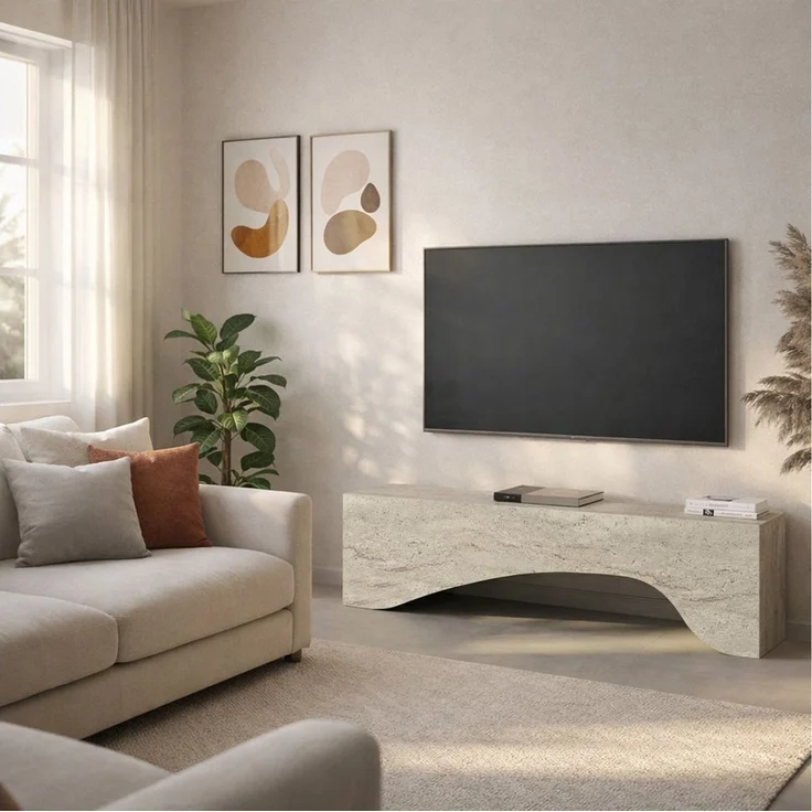 moebel17 Lowboard TV Lowboard Enigma Granit Optik Travertin Beige (Einzelmöbel, 1 St, Besteht aus 1 TV Lowboard), Pflegeleichte Oberfläche, Granitoptik – Bild 2