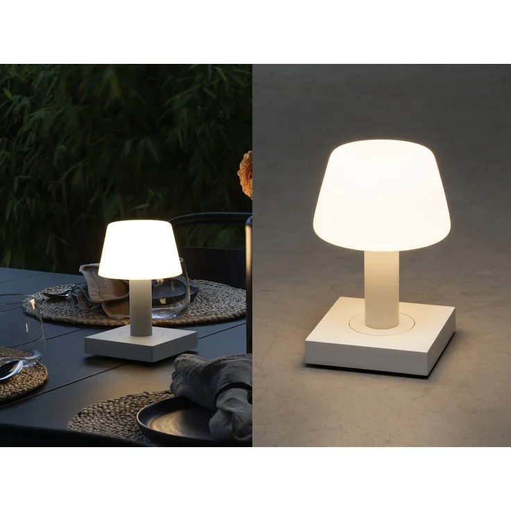KONSTSMIDE Monaco Akku Tischleuchte IP54 weiss dimmbar 2700/3000K