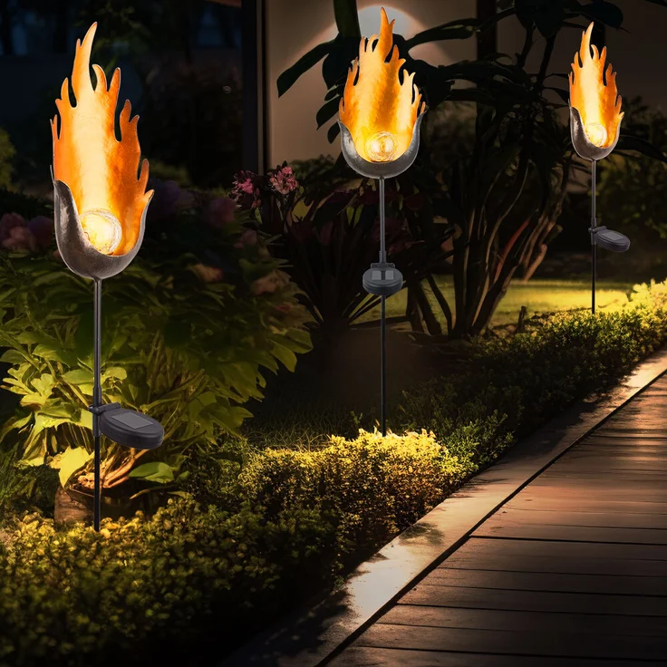 3er Set LED Solarlampen im Flammen Design, Feuereffekt – Bild 2