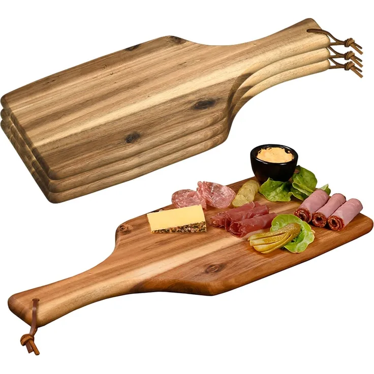4 Stück Servierbrett mit Tragegriff - Akazienholz - 42 x 17cm