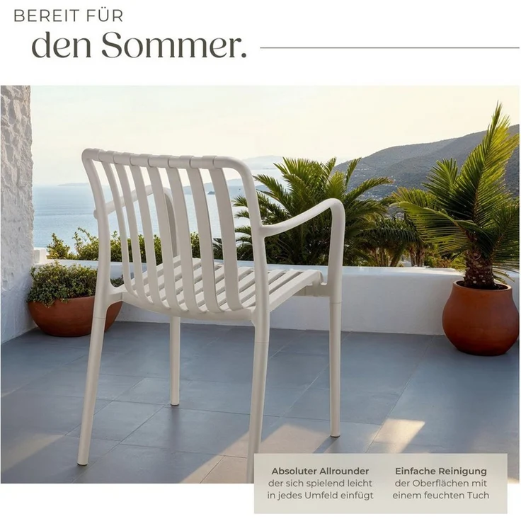 tectake Gartenstuhl Balkonstuhl Alcudia, wetterfest und UV-beständig, stapelbar (Set, 4 St), Wetterfester, robuster und langlebiger Kunststoff – Bild 3