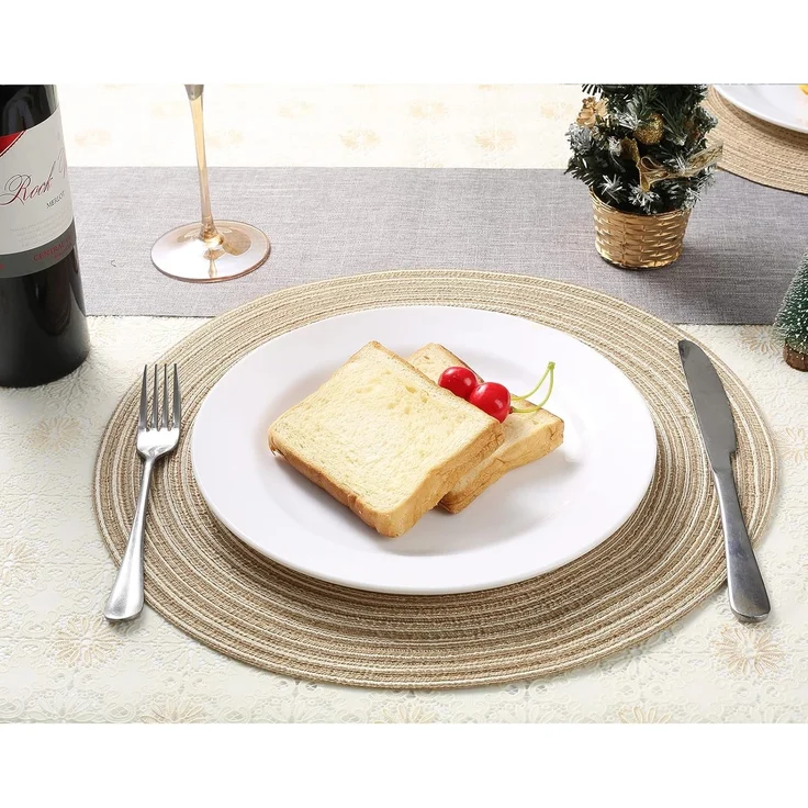 ABC Rundes PP-Gewebe-Tischset, 6-teilig, hitzebeständig, rutschfest, abwaschbar, 38 cm, kaffeebraun – Bild 3