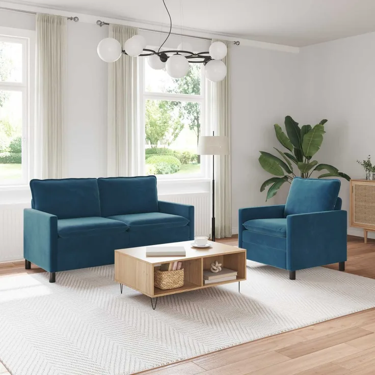 vidaXL Sofa Set 2 pcs Blau Samt 3417075