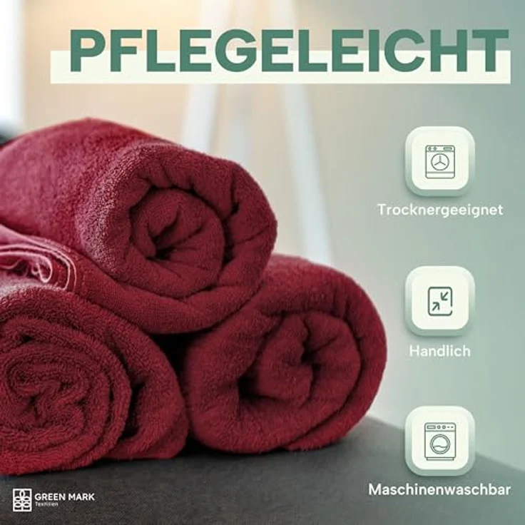 NatureMark 8er Spar-Pack Frottier Handtücher, Handtuch-Set, 50x100 cm, Bordeaux rot, 100% Baumwolle – Bild 8