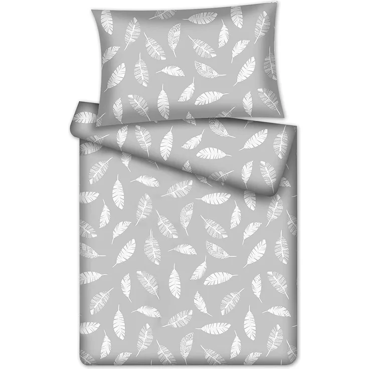 KiGATEX Kinderbettwäsche 2-TLG. 100% Baumwolle 40x60 + 100x135 cm mit Reißverschluss (Federn Grau)