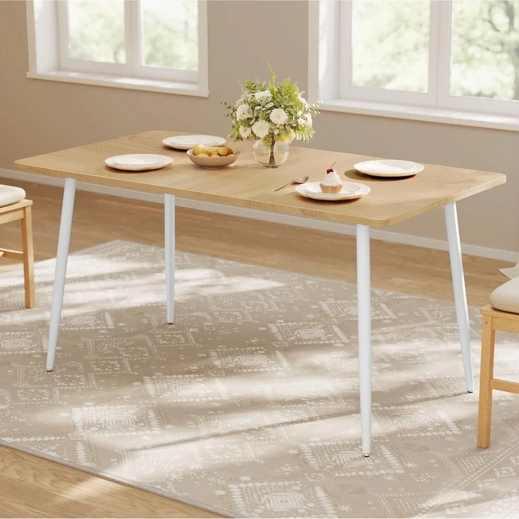 VASAGLE Esstisch für 4-6 Personen, Esszimmertisch, Küchentisch im Landhausstil, hitzebeständige Tischplatte, schneller Aufbau, 75 x 140 x 75 cm, goldeichenfarben-wolkenweiß KDT100YA02