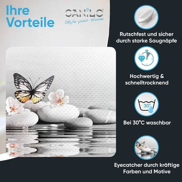 Sanilo Duschmatte, mit Motiv, rutschfest, waschbar, quadratisch, 230 extra starke Saugnäpfe, Kunststoff PVC, 53 x 53 cm, Vanesa – Bild 2