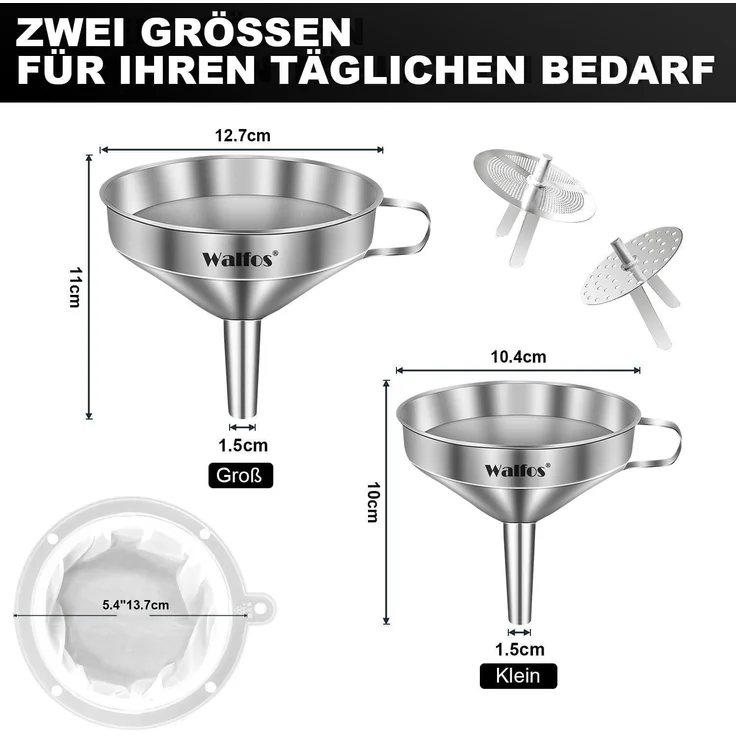 Walfos Trichter Edelstahl 200 Mesh Filter Jam Straining 2 abnehmbaren Sieben – Bild 6