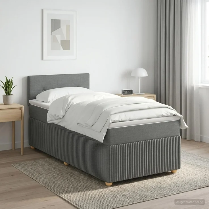 vidaXL Boxspringbett mit Matratze Dunkelgrau 100 x 200 cm Stoff 3451399 – Bild 1