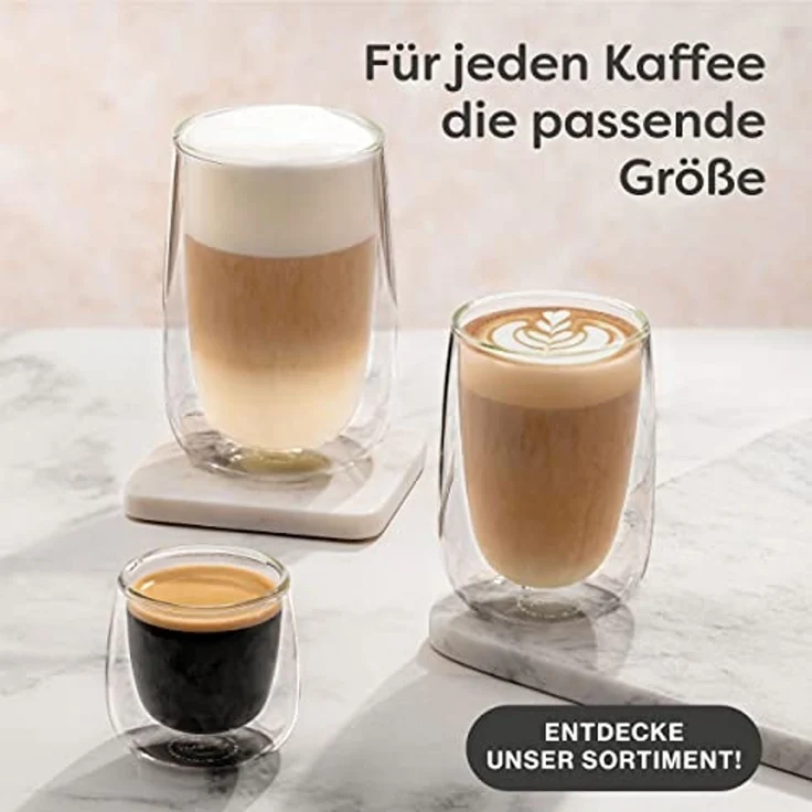 Cosumy Gläser-Set 4 doppelwandige Cappuccino Thermogläser 250ml - Halt die Temperatur, 4-tlg, Glas, Cappuccino Thermogläser - für Heiß- und Kaltgetränke – Bild 7