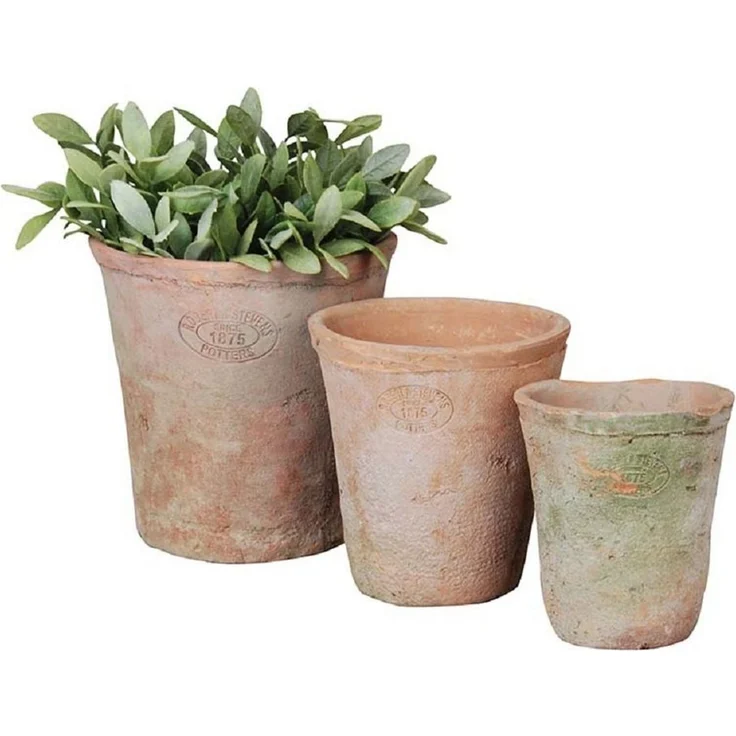 Aged Terracotta Blumentopf 3er Set Übertopf Umtopf rund verschieden groß Garten – Bild 1
