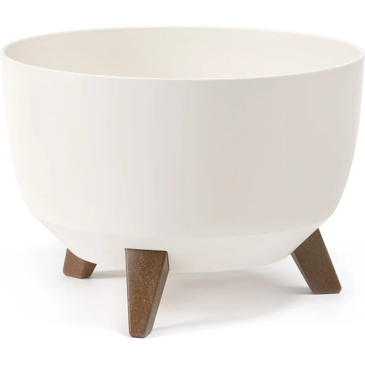 LAMELA Runder Blumentopf mit stivollen Füßen - Moderner Kunststofftopf - Ø 33 cm x H 18,5 cm, 12,4 L - Wetterfest & pflegeleicht - Für Innen & Außen - Creme