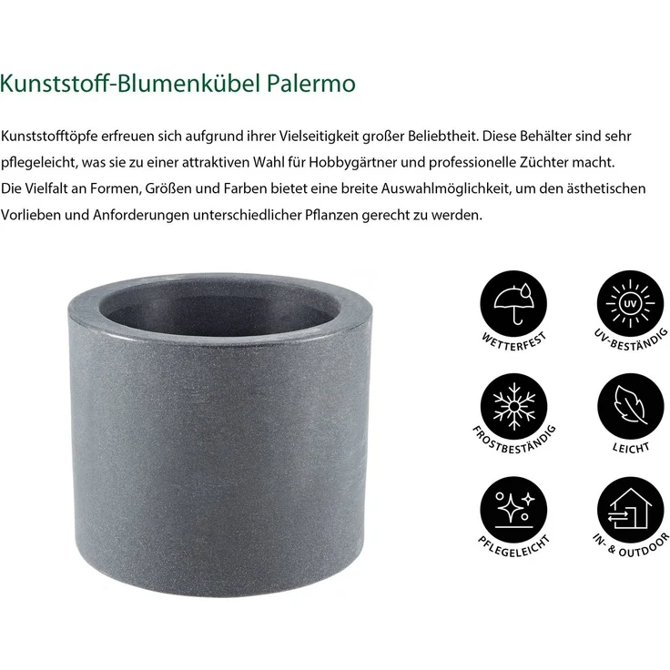 Dehner Blumentopf Blumenkübel Palermo mit Rollen, Ø 40 cm, Kunststoff, Frostbeständig, rollbar, praktisch – Bild 2