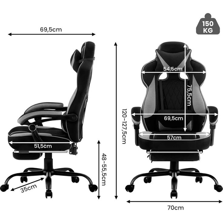 Woltu Gaming-Stuhl (1 St), mit Taschenfederkissen, Fußstütze, ergonomisch, drehbar – Bild 2