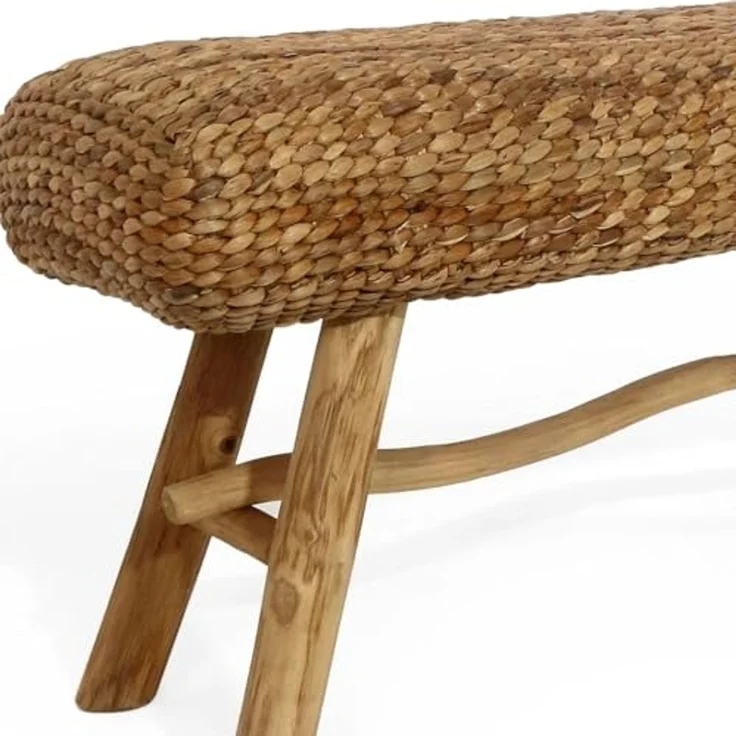 LebensWohnArt Sitzbank Wasserhyazinth Teakholz Sitzbank CASABLANCA 90cm natural Unikat – Bild 4