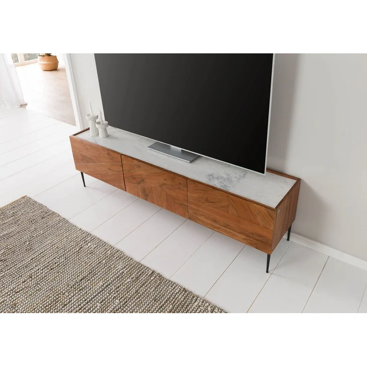 TV-Board Akazie 180 x 40 x 50 natur lackiert / Marmor weiß KARLSTAD #05 – Bild 2